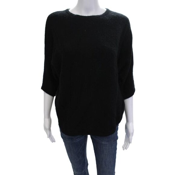 Cashmere Cashmere Sweaters - Cashmere Women Pullover Sweater Black Crew Neck 3/4 Sleeve Size S